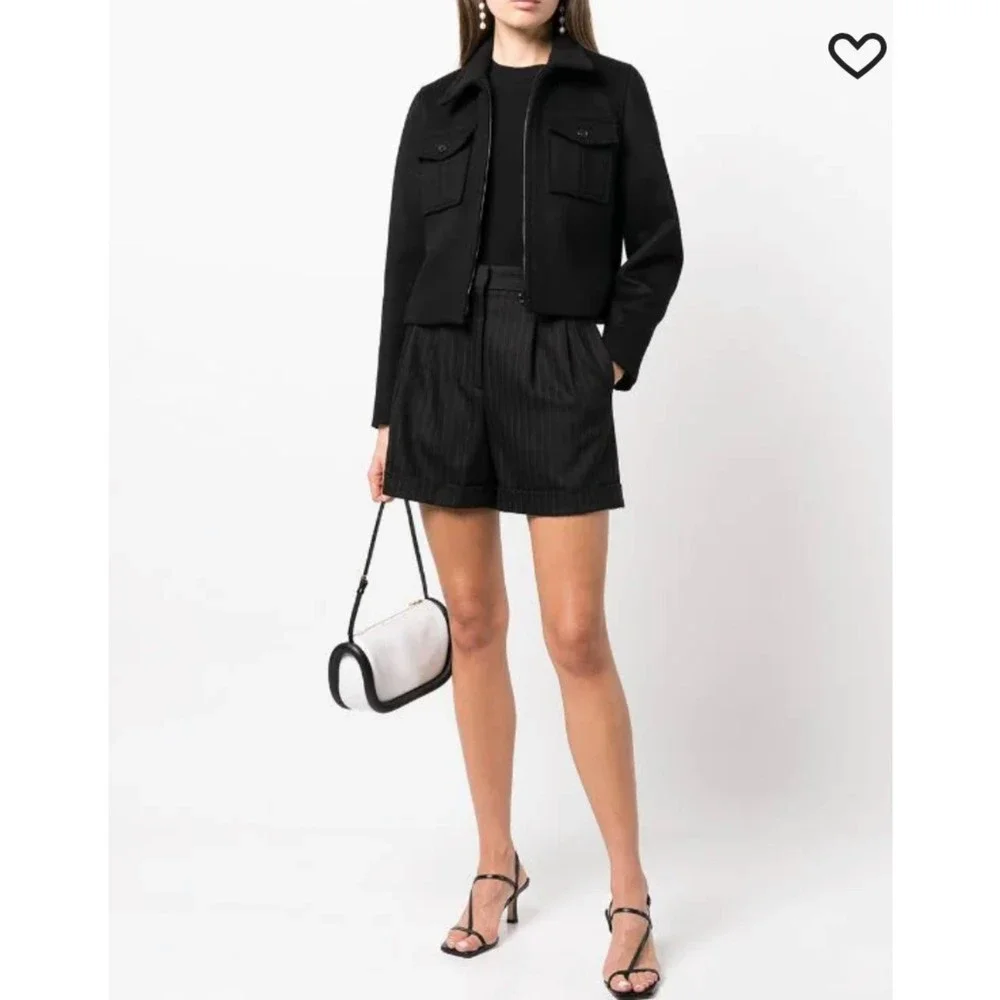 NILI LOTAN Women's Babine Military Cropped Zip-Up Jacket in Black US Size 8 NWT